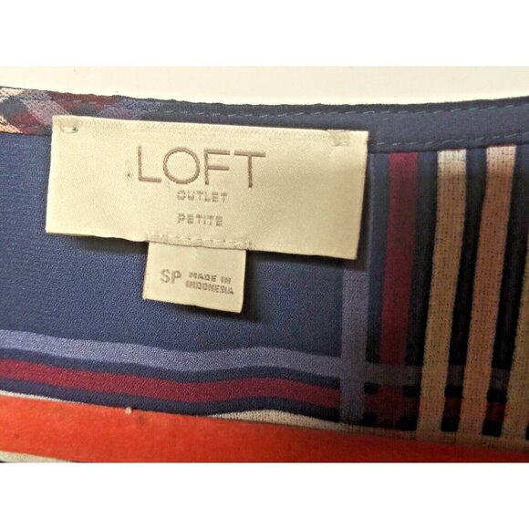 Loft Blouse Top Size S/P Faux Wrap, side bow Blue red Plaid Nova Check 3/4 Sleev - Picture 8 of 10